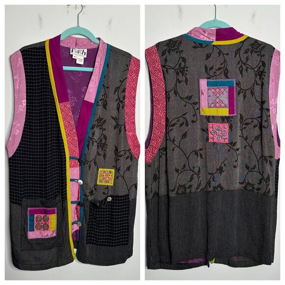 Vintage Eclectic Mixed Material Patchwork Vest Faith by Celia Forrester Size XL - Picture 1 of 9